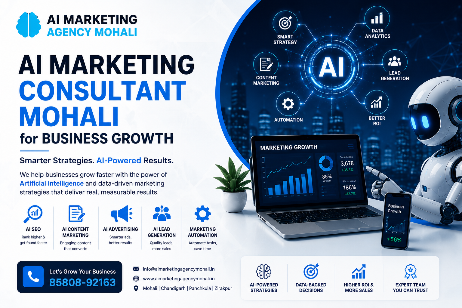AI Marketing Consultant Mohali helping businesses achieve sustainable growth through AI-powered SEO, digital marketing, lead generation, automation, and data-driven marketing strategies.